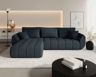 Ecksofa Schlafsofa MISATO Stoff Wind Dunkelblau Ottomane Links