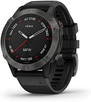 Garmin Fenix 6 Saphir [inkl. Silikonarmband schwarz] 47mm Edelstahlgehäuse schwarz/grau
