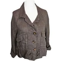 Hemdbluse Leichte Kurzjacke Leinen Taupe Blusenjacke 38 40 42 / M L XL