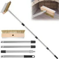 QUBEBU Grillbürste Pizzaofen Bürste, Messingborsten Reinigungsbürste mit Schaber 74-146cm, (Outdoor-Pizzaofen-Zubehör, Ofenbürste, Pizzasteinbürste, Abnehmbarem Langem Edelstahl-Griff, Pizzaofenschaber mit Messingbürste)