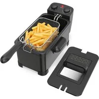 COSTWAY Fritteuse, 2000 W, 3L Frittiertopf mit Öl, Korb & Deckel & Timer