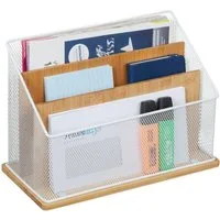 relaxdays Briefablage Dokumentenhalter Bambus-Metall-Mix