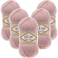 Alize 5 x ALIZE Baby Best 161 Powder Häkelwolle, 240 m, Babywolle,Viskose,Anti-Pilling,Babygarn