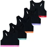 LOREZA Bustier 5er Set Mädchen X-Rücken Bustier - Sport - Schwarz (Set, 5-tlg., 5er-Pack)
