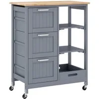 COSTWAY Küchenwagen, mit Tablett, 3 Schubladen, rollbar, 67x37x82,5cm