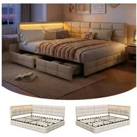 PXloue Polsterbett Daybett Tagesbett (Doppelbett,Kopfteil links oder rechts montierbar), Schlafsofa,2 Schubladen, Mit LED und USB-Ladeanschluss,140x200 cm