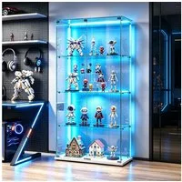 Simurq Glasvitrine Standvitrine mit LED und 2 Glastüren, Vitrinenschrank Glas (4 Ebenen(78,5x35x163 cm), 5 Ebenen(78,5x34,5x186,5 cm), Glasschrank mit 2 Türen,Schloss,Sammlervitrine) LED-Beleuchtung, abschließbare Türen, gehärtetes Glas