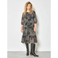 Apricot Druckkleid Midikleid mit Ikat-Muster