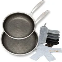 HENSSLERS Pfannen-Set HENSSLERS Kochbox Deluxe, Edelstahl (Set, 10-tlg., Pfanne 24 + 28 cm, Mikrofaser-Schwamm-Set 6 tlg., 2x Pfannen-Schoner), Exklusives Set für OTTO