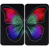 WENKO Herd-Abdeckplatte Universal Modell Butterfly by Night, Glas, Kunststoff, (Set, 2 tlg), Herdabdeckung für alle Herdarten, kratzfest, mit rutschfesten Füßen