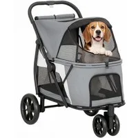 MC Star Hundebuggy Hundewagen Faltbar Hundebuggy mit waschbarem Kissen, (Netzfenstern, 3 Räder, für mittelgroße Hunde bis 20 kg, Grau)