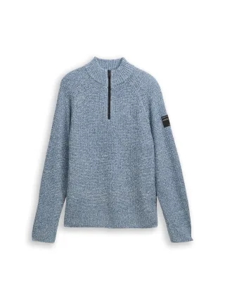 Denim Tom Tailor - Troyer Strickpullover denim blue white mouline - Gr. - L