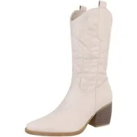 Ital-Design Damen Cowboyboots Western Westernstiefel (87336807) Blockabsatz Stiefel in Beige