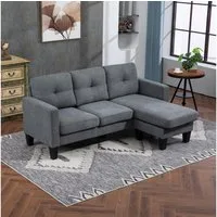 HOMCOM Ecksofa Couch mit Umkehrbarer Chaiselongue, Federkern, Hochdichtem Schaumstoff, L Form Eckcouch 1 Teile, für Wohnzimmer, Schlafzimmer, Dunkelgrau