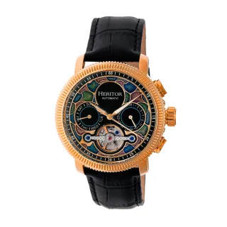 Heritor Automatik Aura Herren-Halbskelett-Lederarmbanduhr