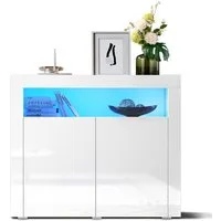 SONNI Kommode Sideboard Weiß Hochglanz mit LED Beleuchtung, Wohnzimmer