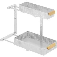 GarveeMore Küchenorganizer-Set 2 Layer CarbonStahl Küchenspüle Rack Schrank Schieben Ziehen Schublade, 41x39x31cm Gewürze Flasche geschichtet Lagerregal Badezimmer Organizer