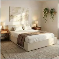 IDIMEX Polsterbett PESARO, Doppelbett 160x200 cm mit Lattenrost Leinen Optik Cremeweiß