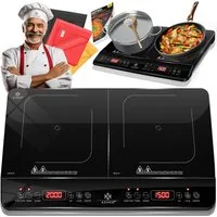 KESSER Einzelkochplatte Induktionskochplatte mit 8 Heizstufen 3x Mikrofasertücher & Rezeptbuch, tragbare Kochplatte 57cm mit Timer, Touch-Steuerung, Booster 220-240V