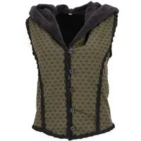 Guru-Shop Langjacke Kurze Goa Weste mit weiter, flauschiger Kapuze.. alternative Bekleidung