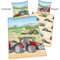 Herding Kinderbettwäsche Trecker Bettwäsche Set Traktor 2 tlg 135 x 200 cm (80x80 cm), 1 teilig, Langlebig