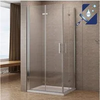 AQUABATOS Eckdusche Duschkabine Eckeinstieg Eckdusche mit doppelt Falttüren rahmenlos, BxT: 70x70 cm, 6 mm Einscheibensicherheitsglas, Nano Beschichtung,barrierefrei,großer Verstellbereich,rahmenlos