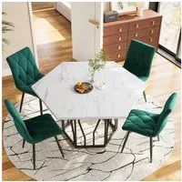 IDEASY Esstisch 1St, sechseckiger Tisch aus Marmorfurnier, Tragkraft 60kg Küchentisch (Schwarzes Metallzweiggestell, schlichter ästhetischer Wohnzimmertisch), 115,5 x 100 cm Esszimmertisch geeignet für Esszimmer und Wohnzimmer