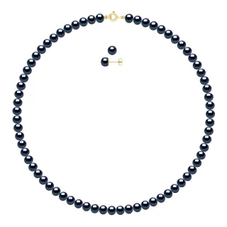 Set bestehend aus: Halskette aus echten Süßwasser-Zuchtperlen, halbrund, 6–7 mm