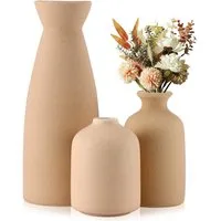 BlingBin Dekovase 3er-Set Keramik Vasen, Kleine Blumenvasen für Schnitt-/ Trockenblumen (3er Set, 3 St., Pampas-Vase: 22.5x8,5 cm,Klein Vase: 12x7 cm,Knospen Vase: 10x7.4 cm), Vasen für Regal, Tisch und Sideboard, Keramik, standfest