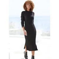 LASCANA Strickkleid mit Zopfmuster, seitlicher Schlitz, elegantes Pulloverkleid Langarm, Midikleid aus weichem Strick, figurbetont, herbstlich, casual