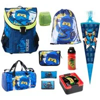 LEGO® Bags Schulranzen Lego Ninjago Einschulungs-Set "Easy" mit Sporttasche und Schultüte (Set, 10-tlg., mit Dose, Flasche, Sporttasche und Schultüte 85cm), ab der 1. Klasse, Ultra-Leicht, 16L Volumen, wasserabweisend