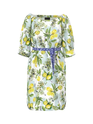 Marc Cain Additions - Zitronenprint-Kleid mit Carmenausschnitt white - Gr. - 36