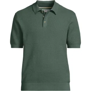 Feinstrick-Poloshirt aus Baumwolle, Herren,  Grün, Baumwolle, by Lands' End