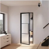 inova wohnen Zimmertür Loft-Glastür mit Stahlrahmen, Komplettset, 3-Felder, satiniertes Glas, 830x2115 mm, Türzarge und Stabgriff in Schwarz, DIN links