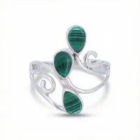 mantraroma Silberring SIDISTI aus 925 Silber mit Malachit (Ring mit Schmuckbeutel), Damenring aus 925er Silber