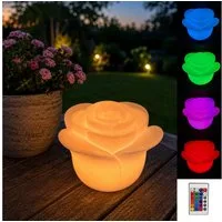 Online-Fuchs LED Solarleuchte große Rosenblüte für außen - Deko für Garten, Terrasse & Balkon, 4 verschiedene Leuchtmodi wählbar, 16 Farben über die Fernbedienung verfügbar, Blumen Solarlampen für outdoor - wetterfest