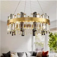 RRBEST Kronleuchter Modern Kronleuchter Kristall Leuchte, Dimmbar Rund Hängeleuchte, Kristall Lampe, LED Pendelleuchte Gold Lichtfarbe Einstellbar