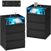 BEWISHOME Nachttisch mit LED-Beleuchtung, Steckdosen & USB-Anschlüssen, 40x35x68cm (2-St), Moderner Schlafzimmerschrank mit Stauraum