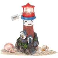 Lemodo LED-Dekofigur Leuchtturm mit Solarlicht und LED-Leuchtfeuer, Gartendeko 43 cm hoch, Leuchtturm mit rotierendem LED-Leuchtfeuer