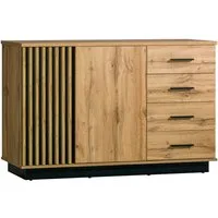 Deine Möbel 24 Kommode LAMI 6 Sideboard in Wotan Eiche / Schwarz Matt mit Lamellen (LAMI - Kollektion, 1 St., ideal für Schlafzimmer Wohnzimmer Flur Jugendzimmer), Sideboard mit 2 Türen & 4 Schubladen