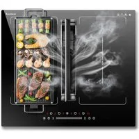 Karinear Induktions-Kochfeld Induktionskochfeld Flexzonen mit Dunstabzug, Induktion Kochfeld 60 cm Flexzone mit Booster, 7200W, 145 W Dunstabzugshaube, 220-240V
