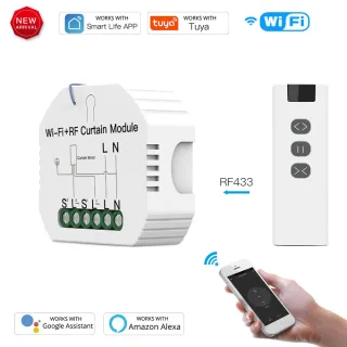 Tuya WiFi Smart RF433 Blind Shutter Curtain Switch with Remote APP Timing Function Voice Control with Alexa Google Assis