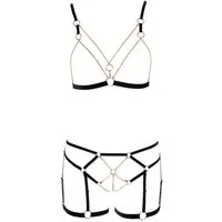 Cottelli Collection Set: Bügelloser BH Dessous-Set mit Ketten: BH und Slip - schwarz, roségold (2-tlg) mit offenem Schritt und Cups