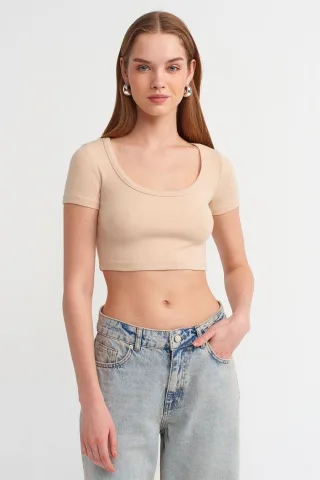 Damen Rippen-Crop-T-Shirt