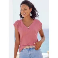 LASCANA Kurzarmshirt mit Zierperle (2er-Pack) Sommershirts aus luftiger Piqué-Qualität