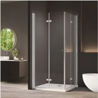 AmuseVera Eckdusche Falttür Duschwand Eckeinstieg Duschkabine Faltdusche Doppel Duschtüren, BxT: 70x70 cm, Einscheibensicherheitsglas, Set, mit hochwertigen Aluminiumprofilen in Chrome, Faltdusche Falttürkabine Doppel Duschtür 180º Drehfalttür