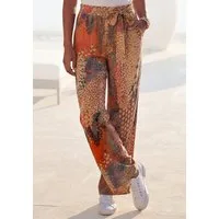 Buffalo Palazzohose mit weitem Bein aus luftigem Viskosestoff (mit Bindegürtel) mit Animalprint und elastischem Bund, leichte Sommerhose, Schlupfhose