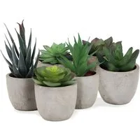 Kunstpflanze 6er Set Kunstpflanzen Sukkulenten in Steinoptik-Töpfen (7,5-14cm H), addhome, Höhe 5 cm, Naturgetreue Dekopflanzen 6-8cm Ø Ideal für Büro & Wohnzimmer