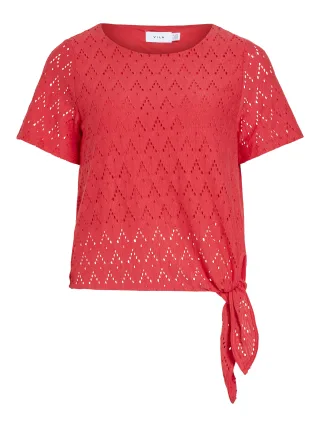 VILA - VIAMALINA OPEN O-NECK S/S TOP/VOL/PB - Gr. - S