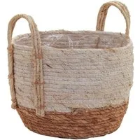 tegawo Aufbewahrungskorb Seegraskorb mit Henkel bicolor, Naturprodukt, bepflanzbar